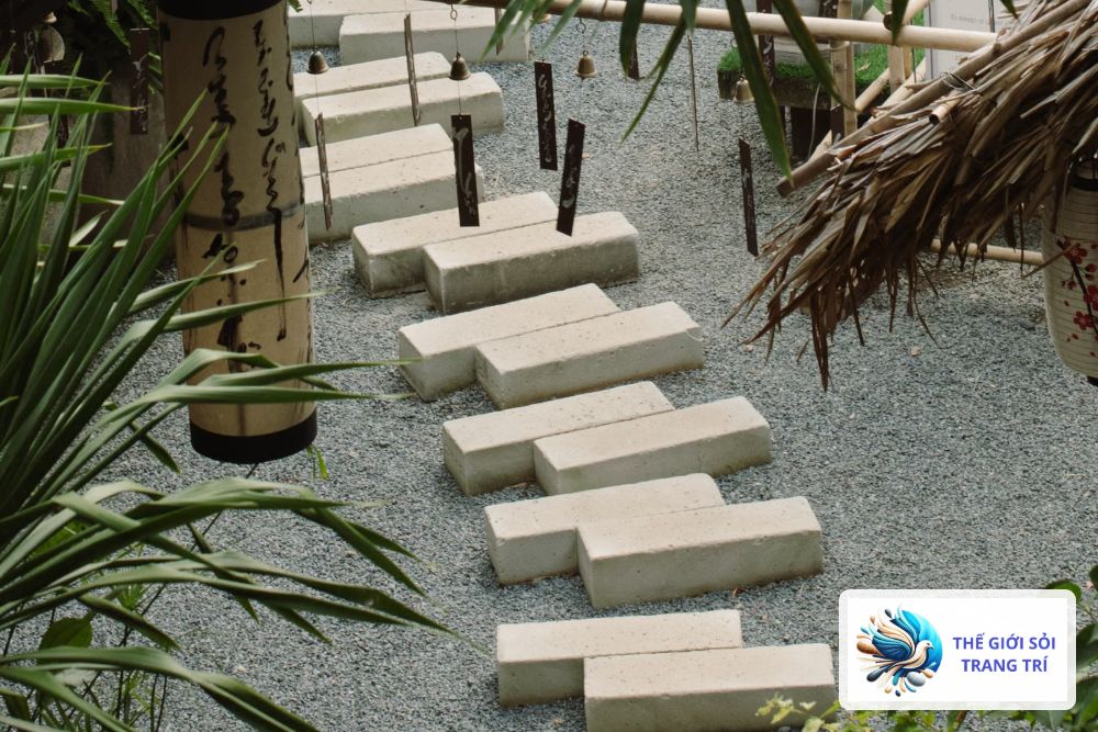Đá rải sân vườn lối đi trong khu vườn tre