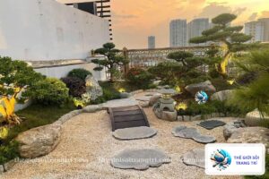 Sỏi trang trí tại Lâm Đồng: lối đi sỏi vàng quay ở vườn sân thượng